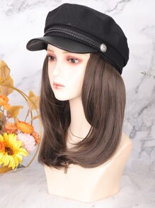 Short Straight Synthetic Wig With Hat - Dark Brown - View 5