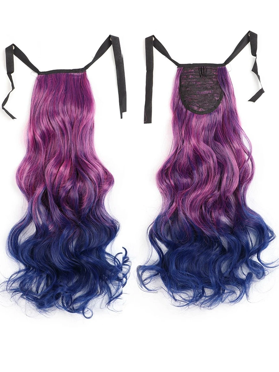 Ombre Long Curly Ponytail Synthetic Hair Extension - Multicolor - View 1