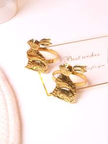 4 piezas Anillo de servilleta con dibujos animados con diseño de conejo - Dorado - Ver 2