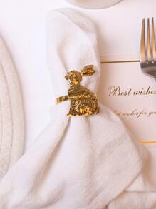 4 piezas Anillo de servilleta con dibujos animados con diseño de conejo - Dorado - Ver 5