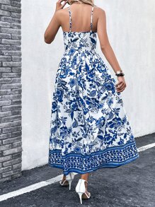 SHEIN VCAY 印花吊帶連衣裙 - 藍白色 - 查看 2