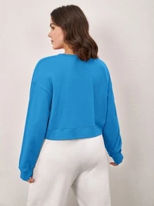 SHEIN BASICS Plus Drop Shoulder Solid Sweatshirt - Blue - View 2