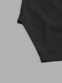 SHEIN EZwear Áo nữ Bất đối xứng màu trơn Giải trí - màu đen - Xem 3