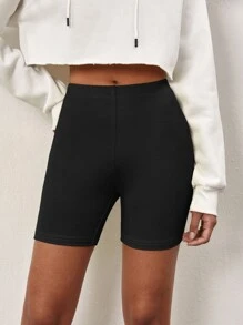 SHEIN BASICS Shorts biker unicolor - Negro - Ver 1