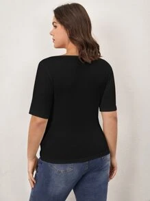 SHEIN BASICS Camiseta Plus Sólida Con Cuello Redondo - Negro - Ver 2