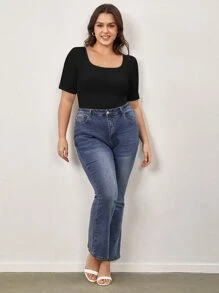 SHEIN BASICS Camiseta Plus Sólida Con Cuello Redondo - Negro - Ver 4