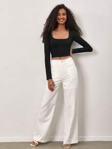 SHEIN BASICS Camiseta crop de cuello scoop - Negro - Ver 5