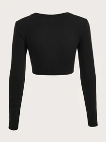 SHEIN EZwear Square Neck Crop Tee - Black - View 3