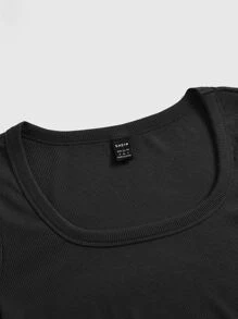 SHEIN EZwear Square Neck Crop Tee - Black - View 5