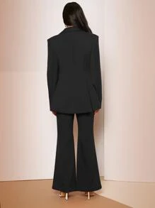 SHEIN BAE Lapel Neck Flap Pocket Blazer - Black - View 2