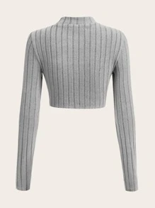 Muchica Cut Out Front Mock Neck Crop Tee - Light Grey - View 2