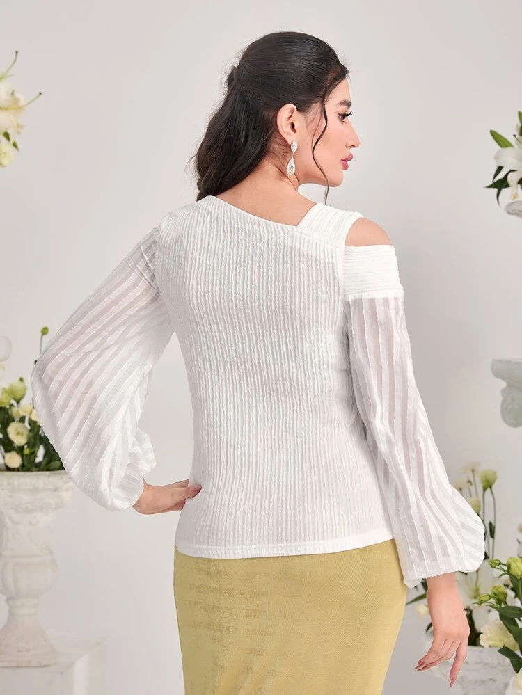Solid Twist Asymmetrical Neck Lantern Sleeve Top