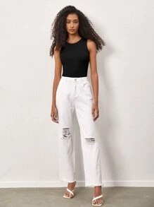 SHEIN BASICS 素色修身背心上衣 - 黑色 - 查看 4