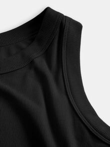 SHEIN BASICS 素色修身背心上衣 - 黑色 - 查看 11