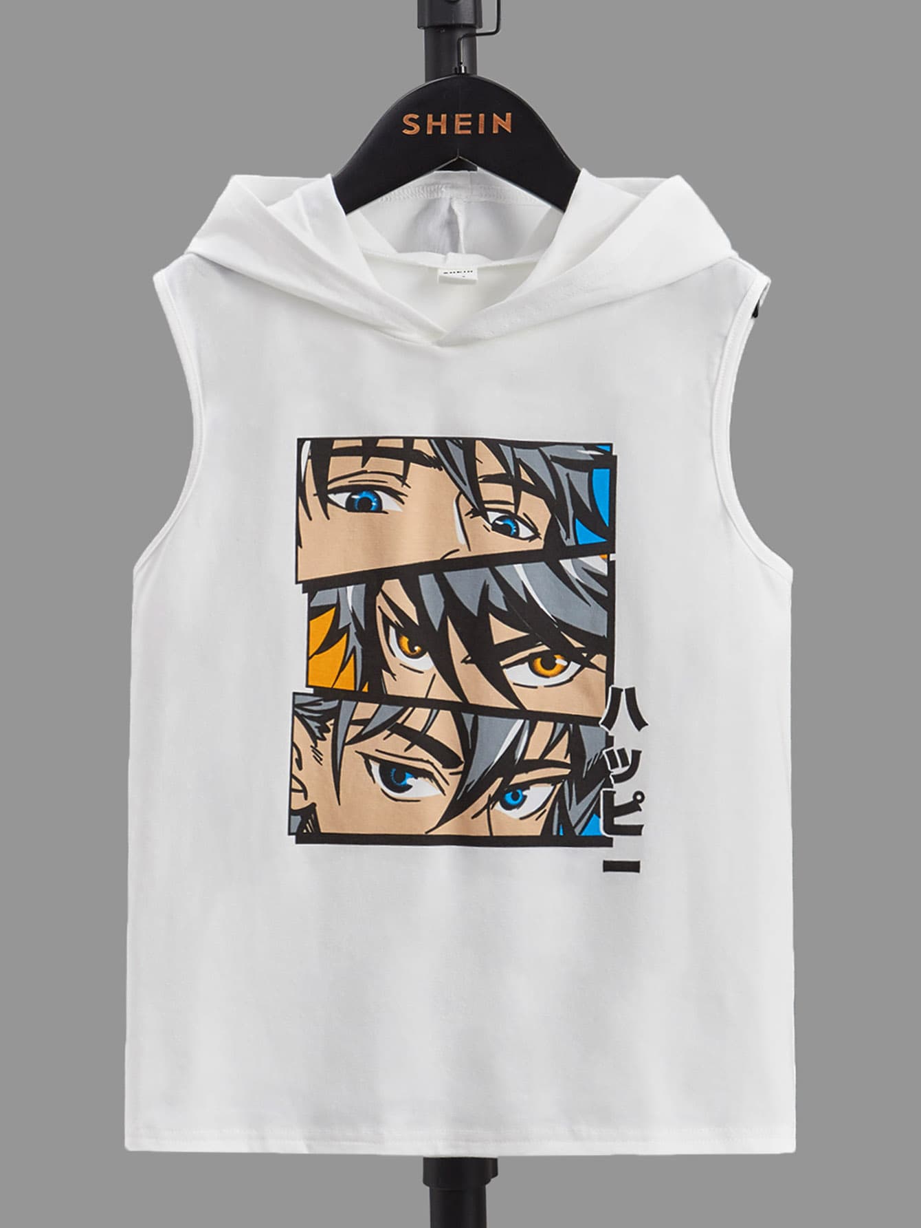 SHEIN 男孩字母任務圖案連帽背心上衣 - 白色 - 查看 1