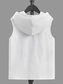 SHEIN 男孩字母任務圖案連帽背心上衣 - 白色 - 查看 2