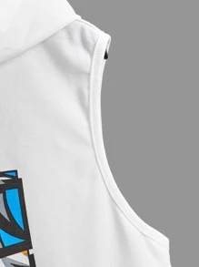 SHEIN 男孩字母任務圖案連帽背心上衣 - 白色 - 查看 4