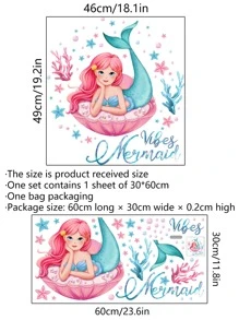 美人鱼印花墙贴、贴纸、墙贴花、家居装饰乙烯基贴花、春季装饰品让您的家焕然一新、拉玛装饰贴纸 - 彩色 - 查看 6