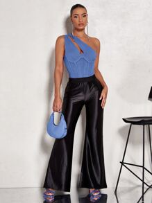 SHEIN BAE One Shoulder Cut Out Bustier Bodysuit - Blue - View 4