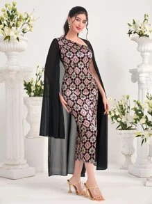 Modelyn Floral Print Asymmetrical Neck Dress - Multicolor - View 5