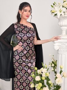 Modelyn Floral Print Asymmetrical Neck Dress - Multicolor - View 6