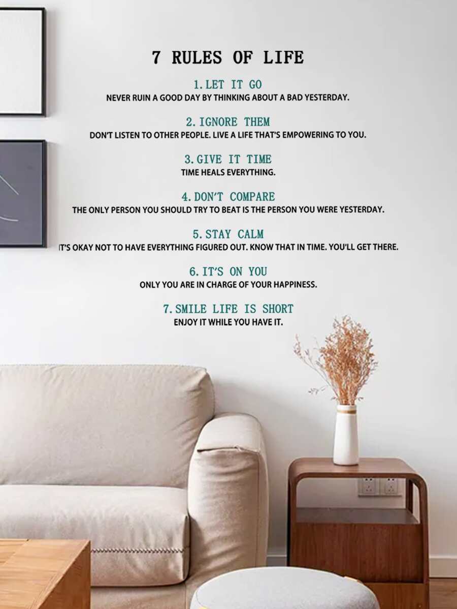 1pc Life Rule,Removable Wall Sticker,Living Room Motto,Home Decor For Kids Room And Bedroom - Multicolor - View 1