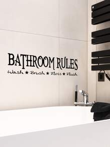 1 张浴室规则墙贴，清洗、刷洗、牙线、冲洗、可移除防水贴花、贴纸、墙贴、家居装饰乙烯基贴花、春季装饰品让您的家焕然一新、拉玛装饰贴纸