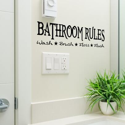 1 tờ nhãn dán tường phòng tắm, rửa, chải, dùng chỉ nha khoa, xả nước, nhãn dán chống thấm nước có thể tháo rời, nhãn dán, nhãn dán tường, nhãn dán vinyl để trang trí nhà cửa, vật dụng trang trí mùa xuân làm mới ngôi nhà của bạn, nhãn dán trang trí Rama