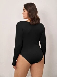 SHEIN BASICS Body de camiseta ajustado de cuello scoop tejido de canalé - Negro - Ver 2