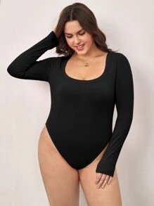 SHEIN BASICS Body de camiseta ajustado de cuello scoop tejido de canalé - Negro - Ver 5