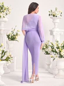 Modelyn Đầm Bất đối xứng Chia màu trơn Buổi tiệc - Màu Lilac Tím - Xem 2