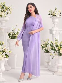 Modelyn Đầm Bất đối xứng Chia màu trơn Buổi tiệc - Màu Lilac Tím - Xem 5
