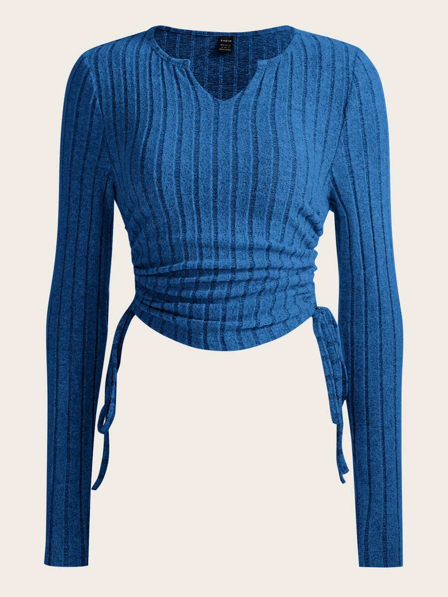 SHEIN EZwear 缺口領側抽繩T恤