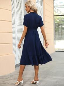 SHEIN VCAY Vestido unicolor bajo con fruncido