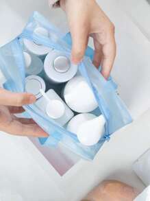 1pc Waterproof PVC Toiletry Travel Bag, Modern Floral Pattern Storage Bag For Home - Purple - View 4