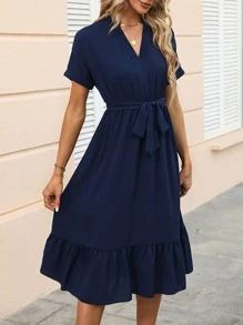 SHEIN VCAY Vestido unicolor bajo con fruncido