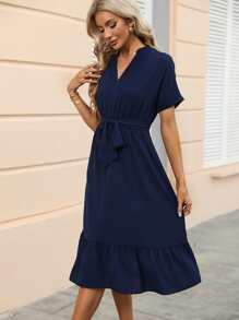 SHEIN VCAY Vestido unicolor bajo con fruncido