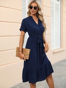 SHEIN VCAY Vestido unicolor bajo con fruncido