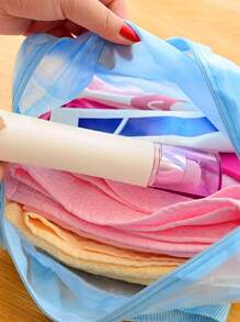 1pc Waterproof PVC Toiletry Travel Bag, Modern Floral Pattern Storage Bag For Home - Purple - View 2