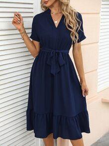SHEIN VCAY Vestido unicolor bajo con fruncido