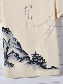 Manfinity VCAY Men T-Shirts Fit Crew Neck Short Sleeve Graphic Tee Casual Fashion Men Clothes Summer - Beige - View 2