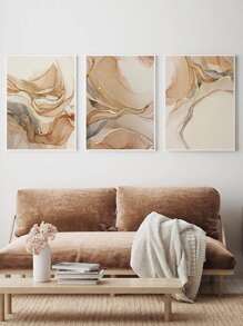 3入組金色抽象海報現代緞帶掛畫帆布印刷家庭裝飾用品適用於客廳辦公室臥室審美3尺寸