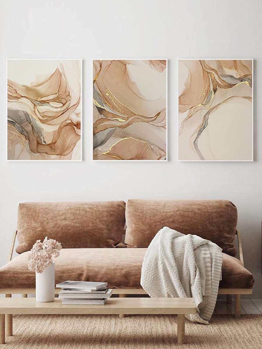 3入組金色抽象海報現代緞帶掛畫帆布印刷家庭裝飾用品適用於客廳辦公室臥室審美3尺寸