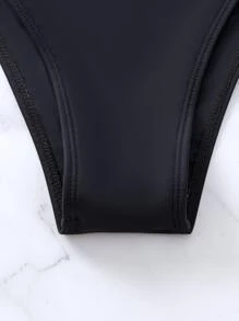 Solid Halter Summer Beach Bikini Set With Zebra Striped Tie Front Kimono - Multicolor - View 4