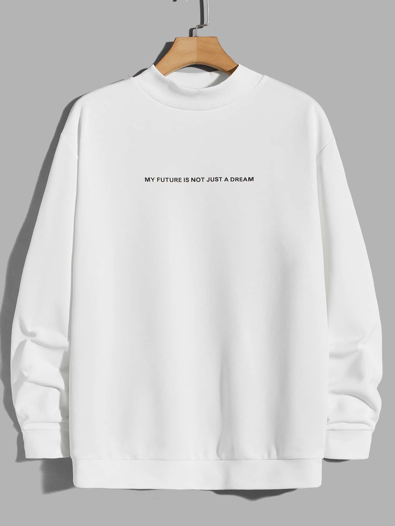 Manfinity Men Plus Slogan Graphic Mock Neck Sweatshirt - White - View 1