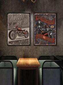 2pcs Motorcycle Print Unframed Painting - Multicolor - View 5