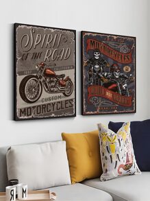 2pcs Motorcycle Print Unframed Painting - Multicolor - View 6