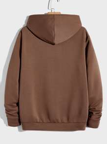 GENTILAND Men Letter Patched Drawstring Hoodie - Coffee Brown - View 2