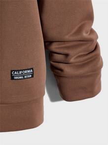 GENTILAND Men Letter Patched Drawstring Hoodie - Coffee Brown - View 3
