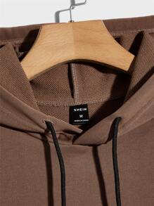 GENTILAND Men Letter Patched Drawstring Hoodie - Coffee Brown - View 4